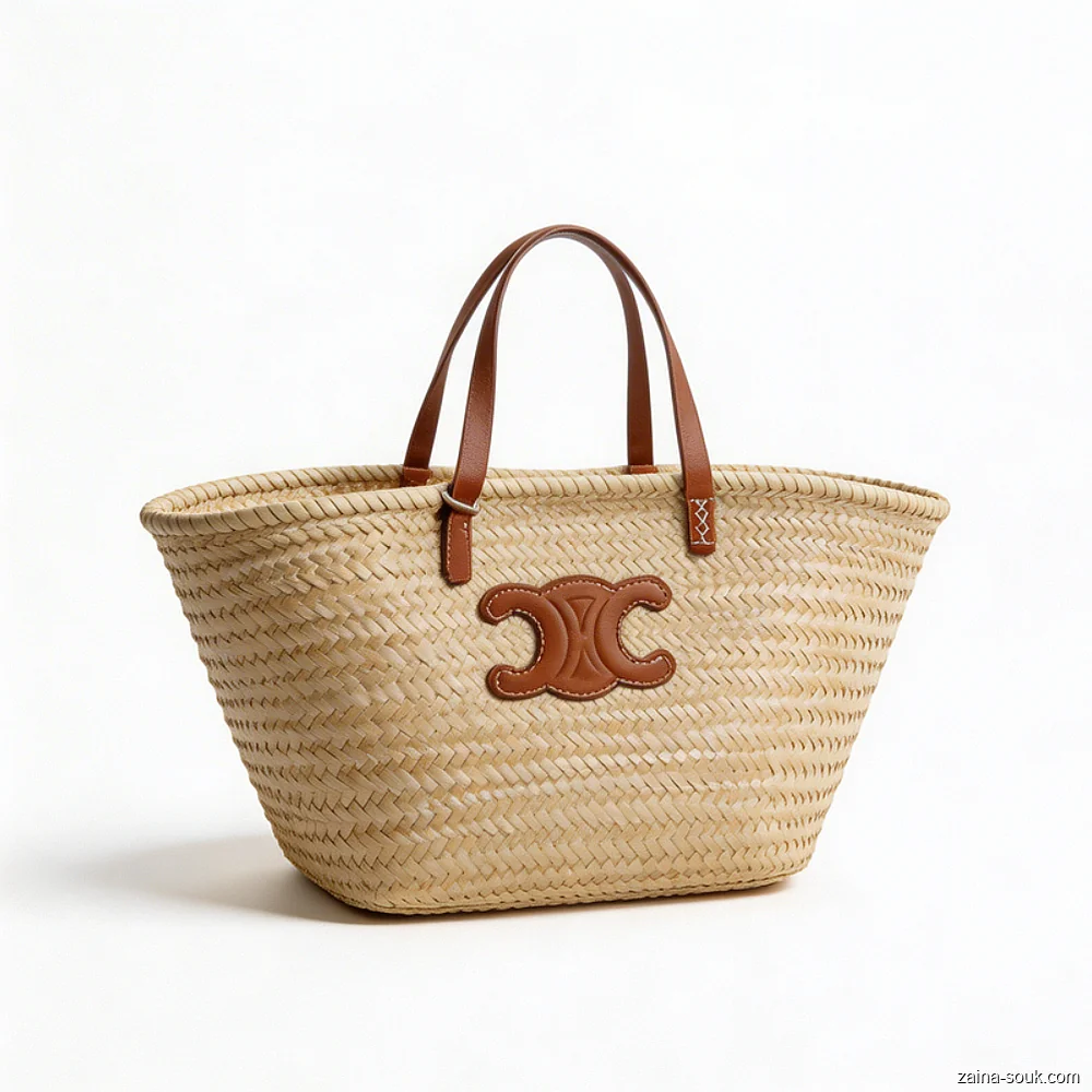 Leather-Trimmed Straw Shopper